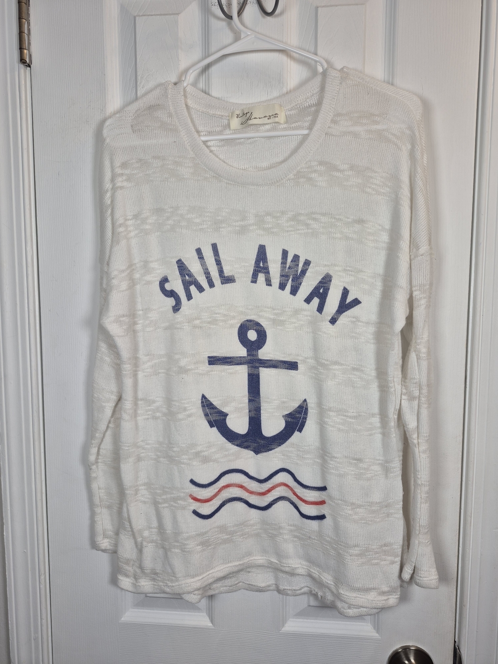 Vintage Havana Sail Away Anchor Knit Sweater Beach Coastal Grandma Nautical M